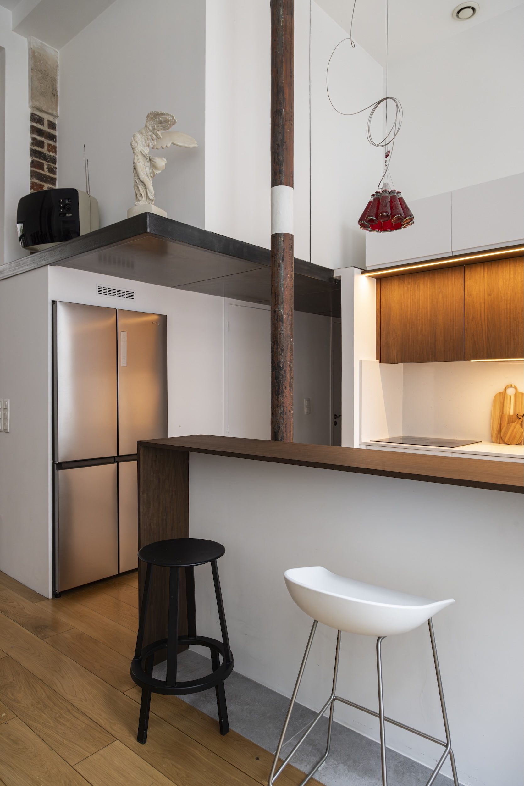 Cuisine ouverte sur séjour – Agrandissement studio mitoyen Clichy